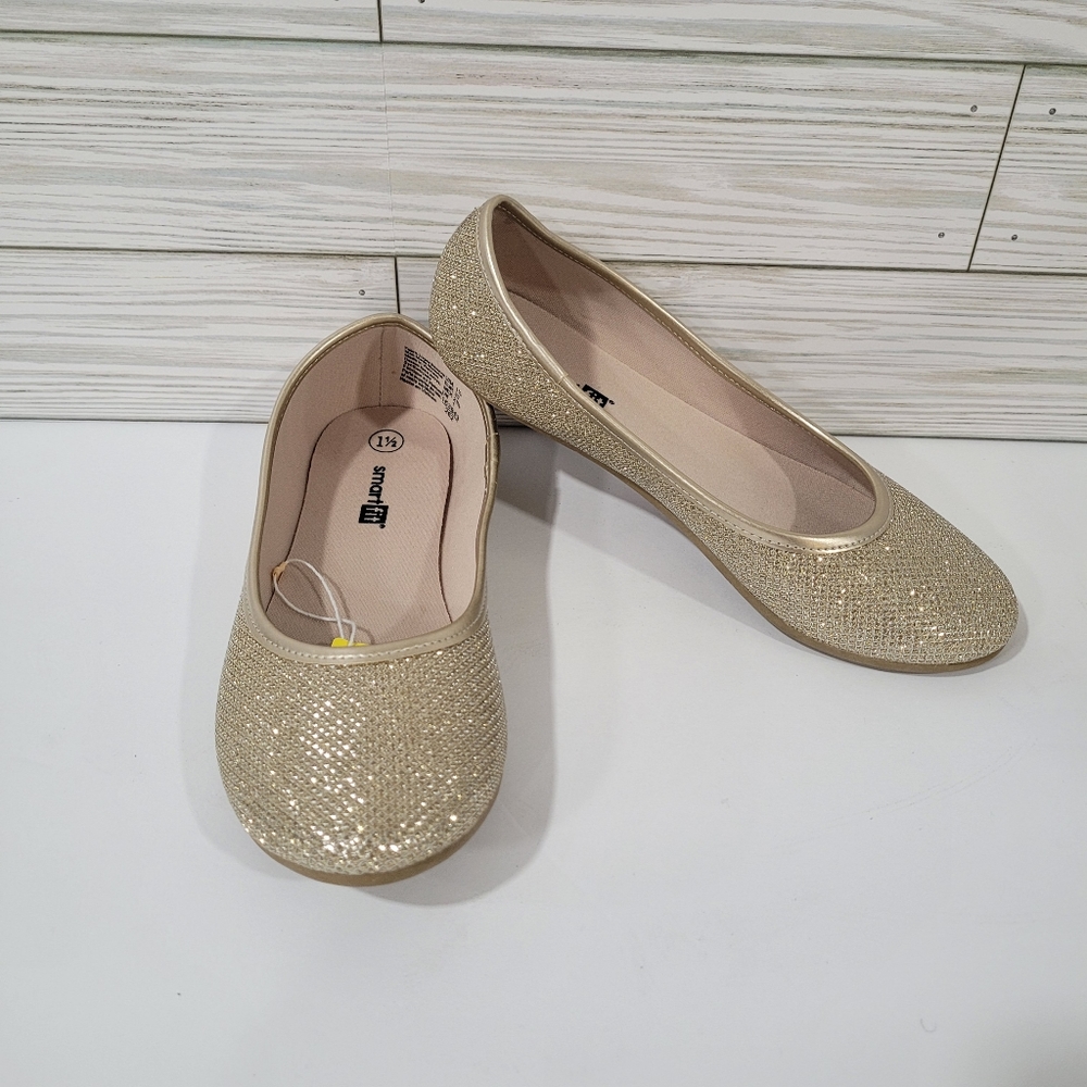 Girls Gold Shimmer Ballerina Slipper Shoes